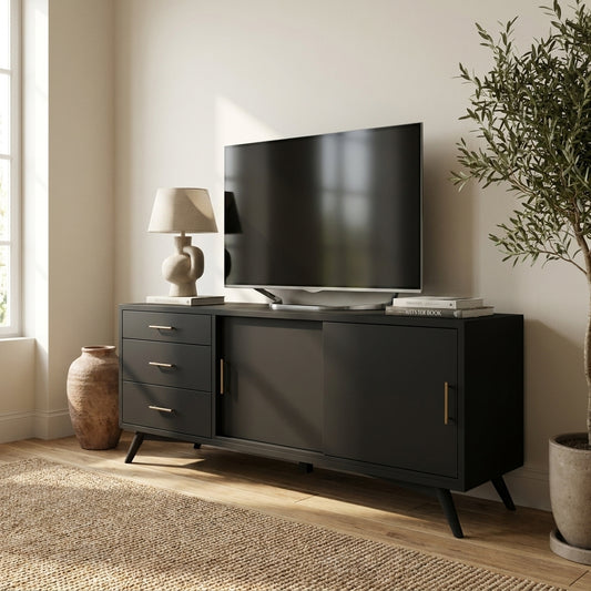 Flynn Large TV Console for TVs up to 75 Inches, Black