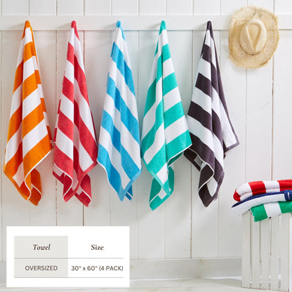 Cotton Velour Cabana Stripe Beach Towel - Novia Collection.