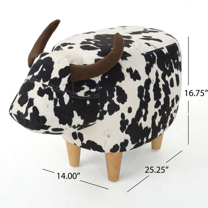 Cow Shaped Ottoman Footstool with Fabric and Wood - Black or Dark Brown