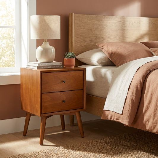 Flynn Mid-Century Nightstand, Chestnut Mahogany
