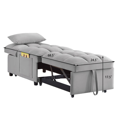 4 in 1 Multi-Function Single Sofa Bed with Adjustable Backrest - Gray