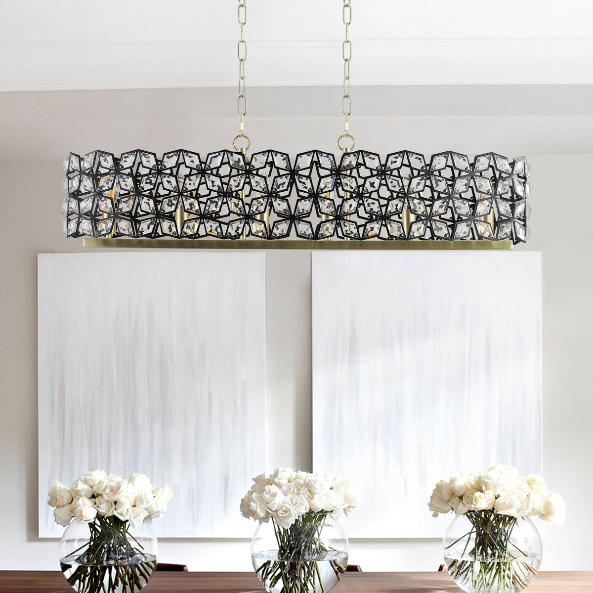39" Contemporary Crystal Pendant Chandelier with K9 Crystal - Black & Gold