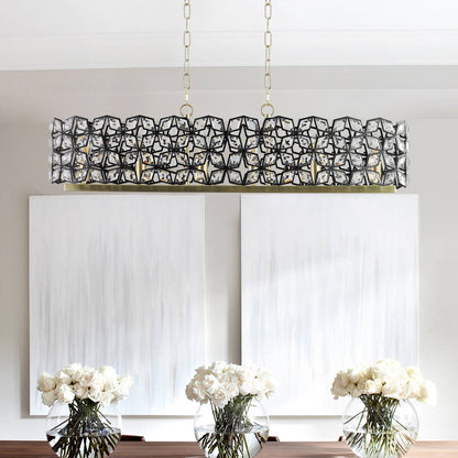 39" Contemporary Crystal Pendant Chandelier with K9 Crystal - Black & Gold