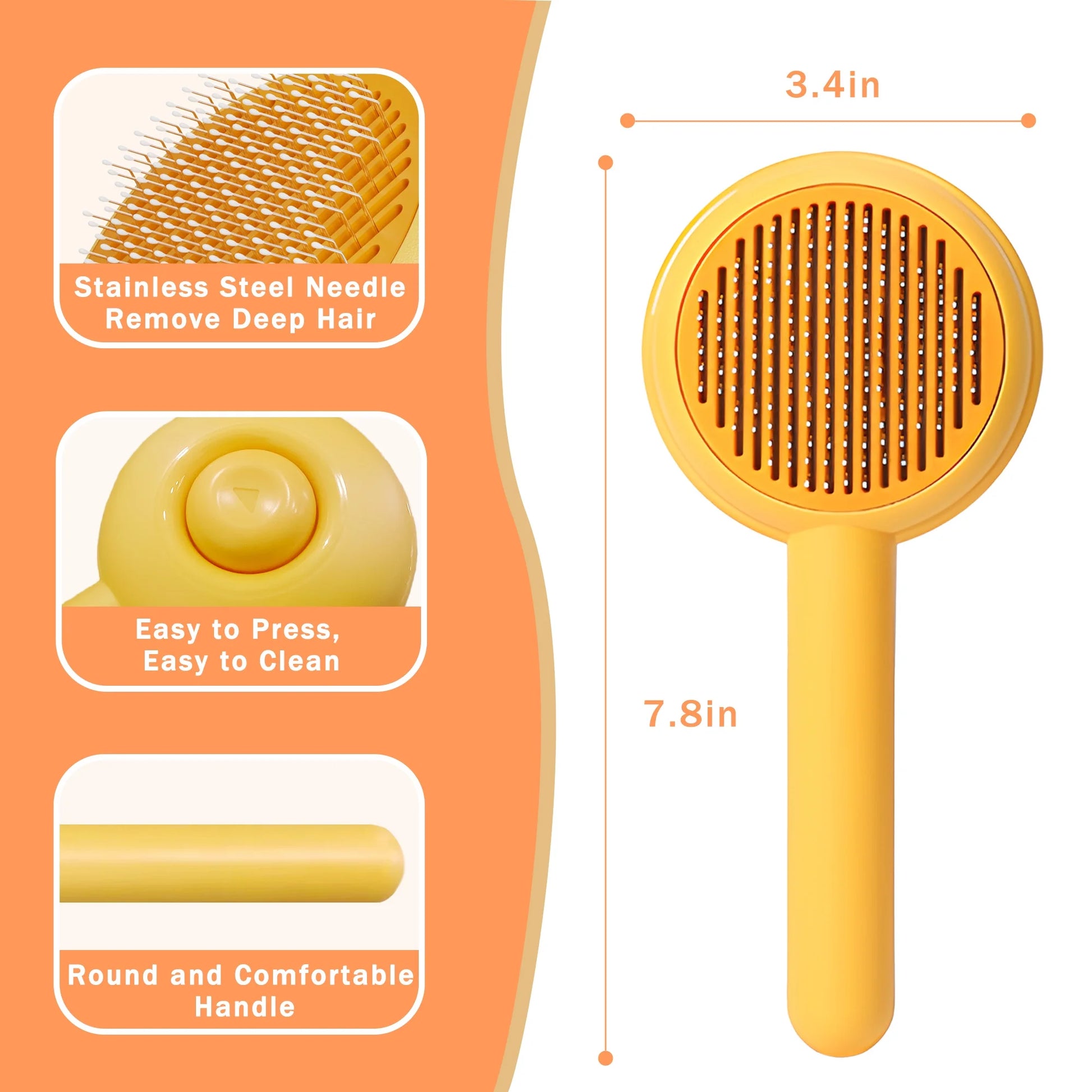 Pet Self-Cleaning Slicker Brush for Indoor Cats - Yellow, Resin Protected Massage Comb, Deshedding Tool