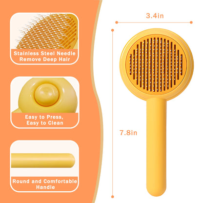 Pet Self-Cleaning Slicker Brush for Indoor Cats - Yellow, Resin Protected Massage Comb, Deshedding Tool