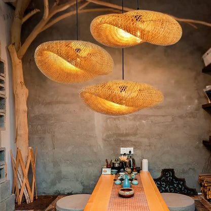 Bamboo Artistry Hand-Woven Pendant Lights - Exquisite Rattan Wicker Chandelier for Your Home