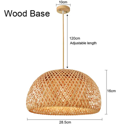 Bamboo Lampshade LED Pendant Lamp - Natural Rattan Wicker Ceiling Chandeliers with Hand-Woven E27 Lighting Fixtures