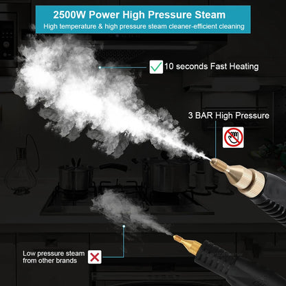 2500W High-Pressure Handheld Steam Cleaner - High Temperature, Multi-Use for Home, Kitchen, Bathroom, and Car Cleaning