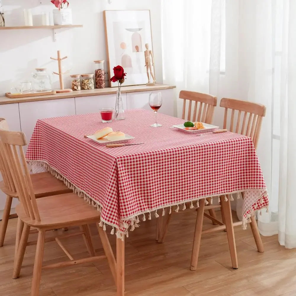 Pastoral Red and White Plaid Tablecloth Linen Cotton Square Coffee Table Cloth Rectangular Picnic Tablecloth Tableware for Home