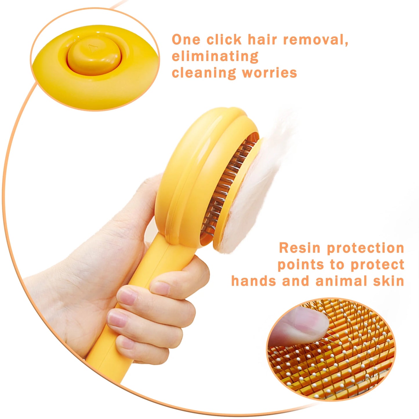 Pet Self-Cleaning Slicker Brush for Indoor Cats - Yellow, Resin Protected Massage Comb, Deshedding Tool