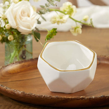 Geometric Ceramic Planters Decorative Bowls, Small & Medium (Set of 2) , White