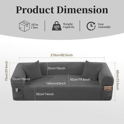 Spring Sofa with High-Quality Fabric and Storage - Gray