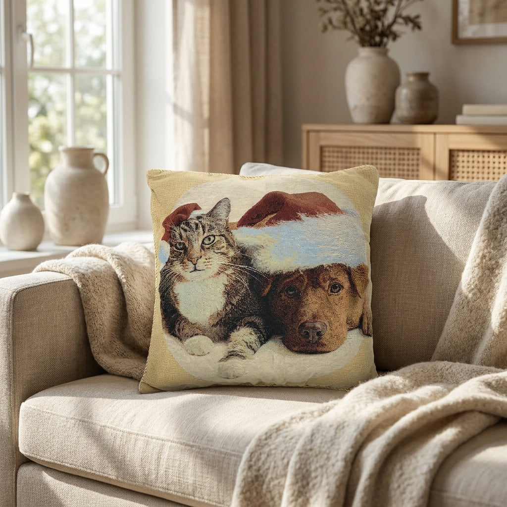 Cotton-Polyester Tapestry Christmas Pet Pillow Cover