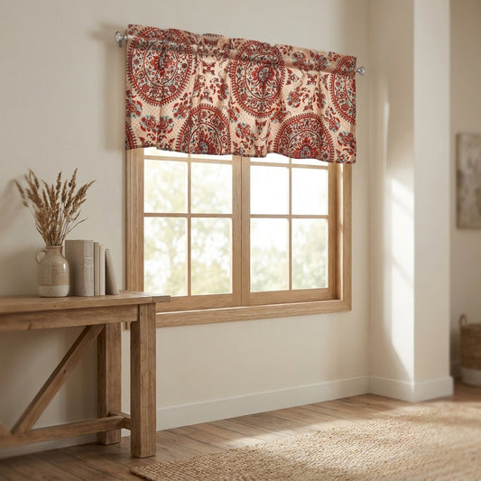 Tache Bohemian Desert Medallion Boteh Paisley Taupe Window Valance (TJ3502)