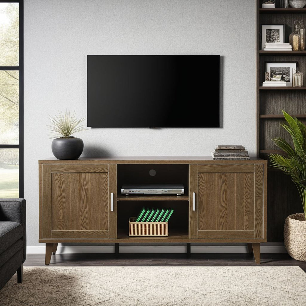 Modern 60 Inch TV Stand in Classic Walnut Finish