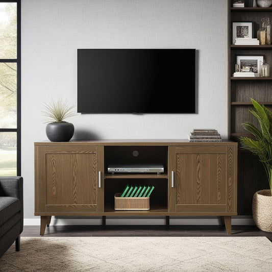 Modern 60 Inch TV Stand with Storage & Cable Management - Walnut