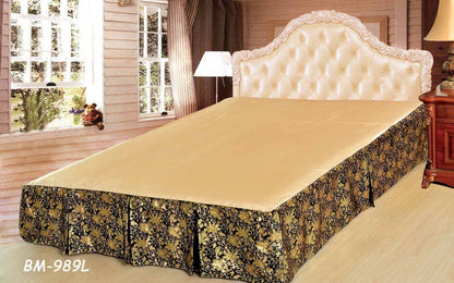 Tache Spring Blooms Black Golden Floral Royal Pleated Tailored Platform 14" Bed Skirt Dust Ruffle (BSK-989L)