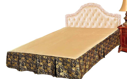 Tache Spring Blooms Black Golden Floral Royal Pleated Tailored Platform 14" Bed Skirt Dust Ruffle (BSK-989L)