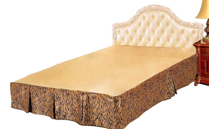 Tache Golden Brown Black Stripe Tiger Animal Print Jungle Dreams Pleated Tailored Platform 14" Bed Skirt Dust Ruffle (BSK-6182L)