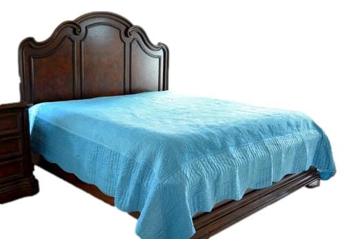 Blue Micro Fleece Quilted Bedspread Set with Scalloped Edges
