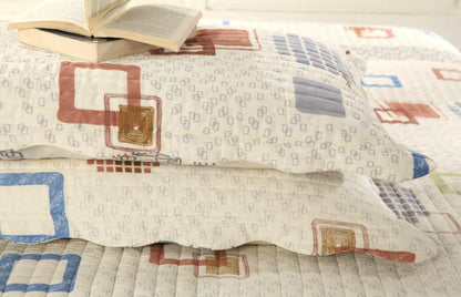 Tache Geometric Cubic Squares Ivory Scalloped Retro Cotton Quilt Bedspread Set (DSW009)