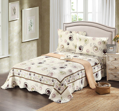 Tache Summer Storm Geometric Swirl Ivory White Scalloped Cotton Quilt Set (DSW019)