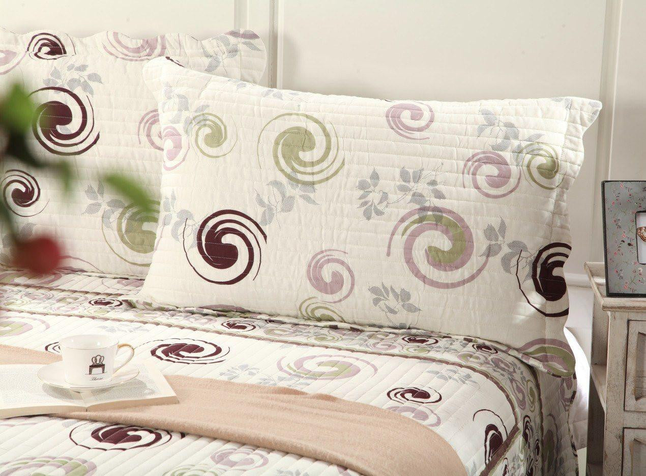 Tache Summer Storm Geometric Swirl Ivory White Scalloped Cotton Quilt Set (DSW019)