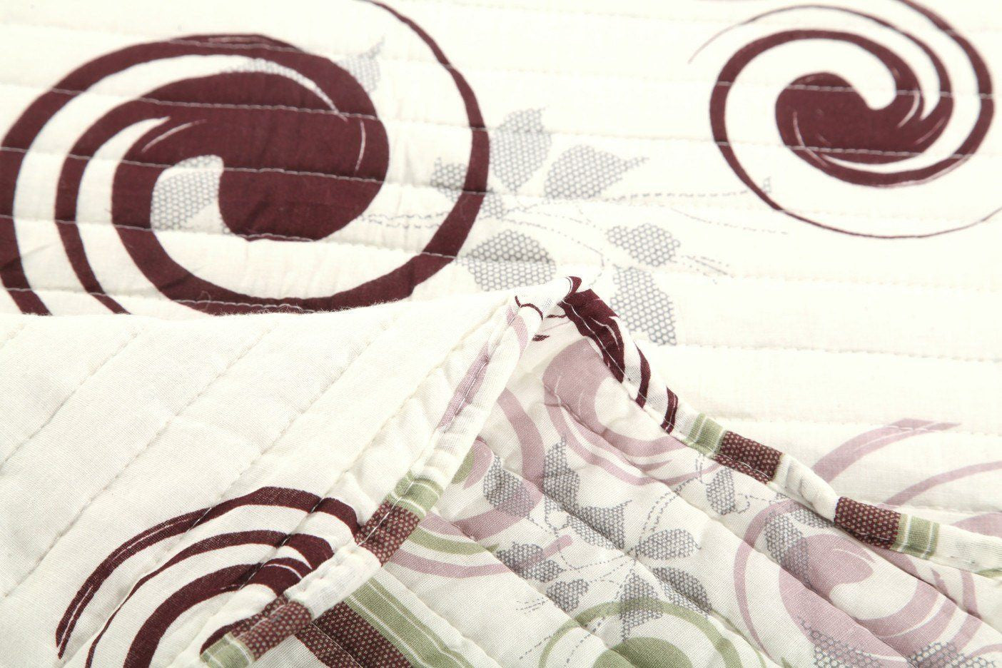 Tache Summer Storm Geometric Swirl Ivory White Scalloped Cotton Quilt Set (DSW019)