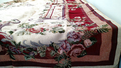 Tache Chenille Red Yuletide Blossoms Tapestry Bedspread Set Twin (DSC004)