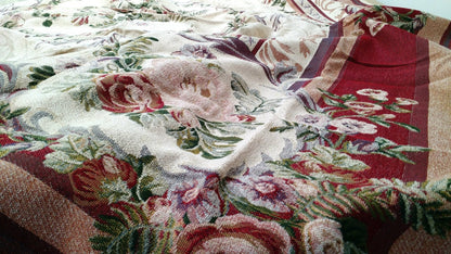 Tache Chenille Red Yuletide Blossoms Tapestry Bedspread Set Twin (DSC004)
