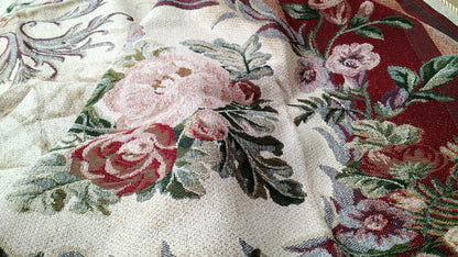 Tache Chenille Red Yuletide Blossoms Tapestry Bedspread Set Twin (DSC004)