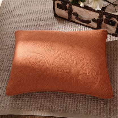 Tache Tuscany Sunrise Medallion Orange Rustic Stone Washed Cotton Quilt Set (JHW-595)