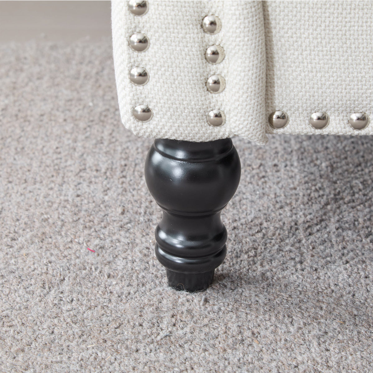 Beige Faux Leather Accent Chair with Rolled Arms and Nailhead Trim