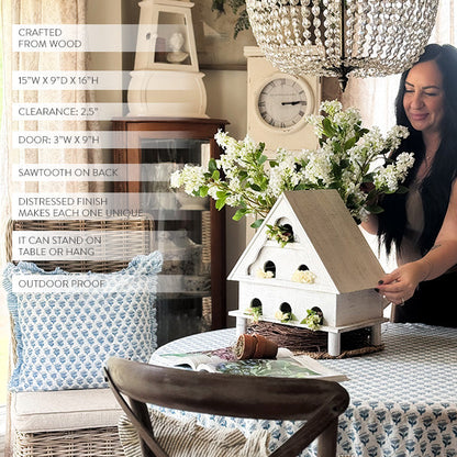 Distressed White Wood Functional Bird House | Outdoor Rated