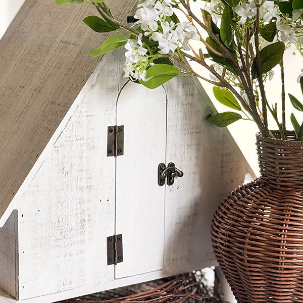 Distressed White Wood Functional Bird House | Outdoor Rated