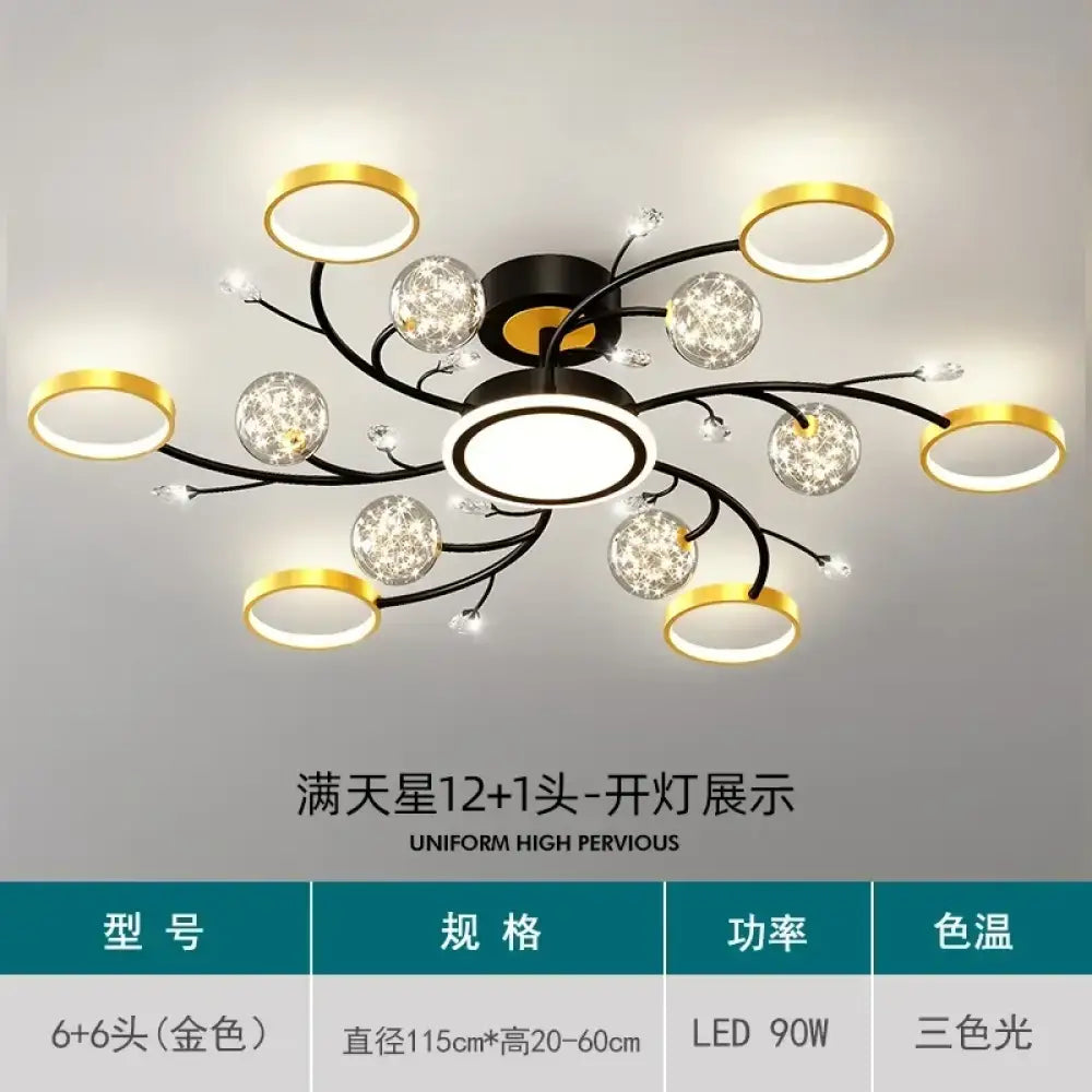 Black Ceiling Chandeliers - Modern Living Room and Hall Ceiling Light Fixture with Romantic Starry Gold Creative Ceiling Lamp for the Bedroom