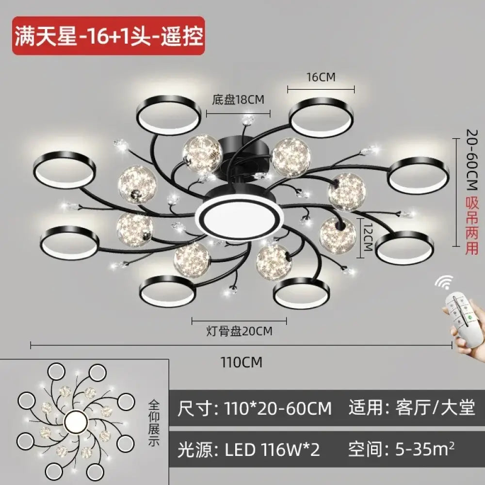 Black Ceiling Chandeliers - Modern Living Room and Hall Ceiling Light Fixture with Romantic Starry Gold Creative Ceiling Lamp for the Bedroom