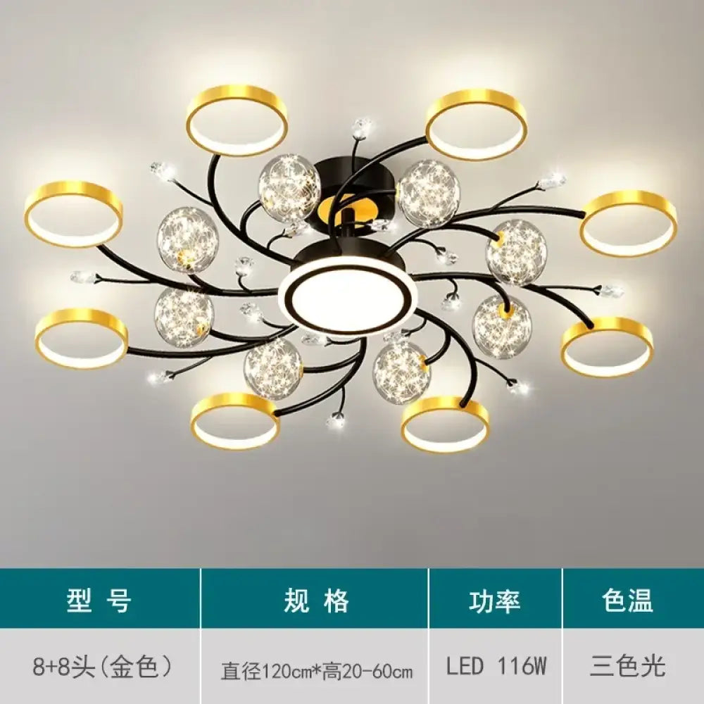 Black Ceiling Chandeliers - Modern Living Room and Hall Ceiling Light Fixture with Romantic Starry Gold Creative Ceiling Lamp for the Bedroom