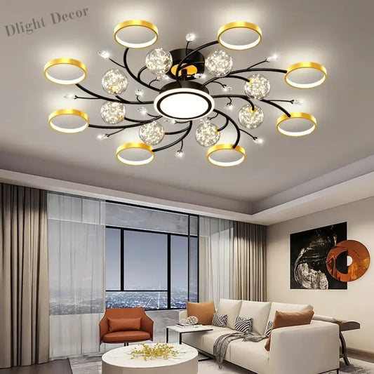 Black Ceiling Chandeliers - Modern Living Room and Hall Ceiling Light Fixture with Romantic Starry Gold Creative Ceiling Lamp for the Bedroom
