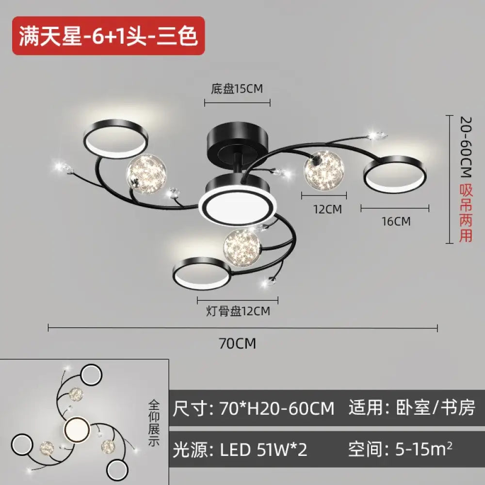 Black Ceiling Chandeliers - Modern Living Room and Hall Ceiling Light Fixture with Romantic Starry Gold Creative Ceiling Lamp for the Bedroom