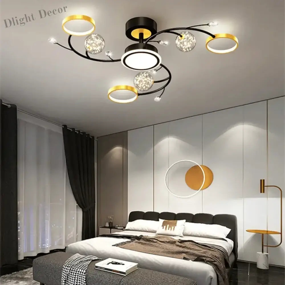 Black Ceiling Chandeliers - Modern Living Room and Hall Ceiling Light Fixture with Romantic Starry Gold Creative Ceiling Lamp for the Bedroom
