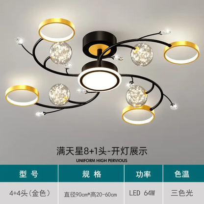 Black Ceiling Chandeliers - Modern Living Room and Hall Ceiling Light Fixture with Romantic Starry Gold Creative Ceiling Lamp for the Bedroom