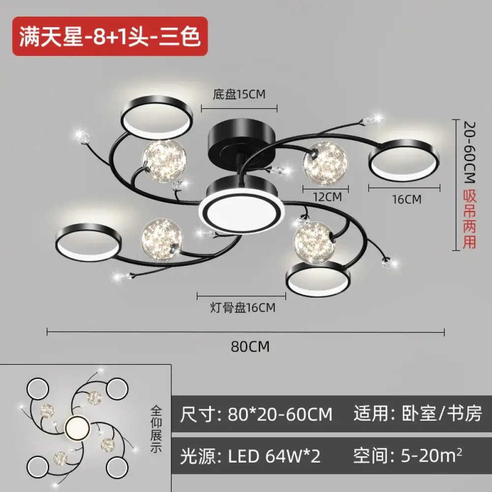 Black Ceiling Chandeliers - Modern Living Room and Hall Ceiling Light Fixture with Romantic Starry Gold Creative Ceiling Lamp for the Bedroom