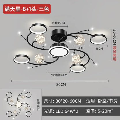 Black Ceiling Chandeliers - Modern Living Room and Hall Ceiling Light Fixture with Romantic Starry Gold Creative Ceiling Lamp for the Bedroom