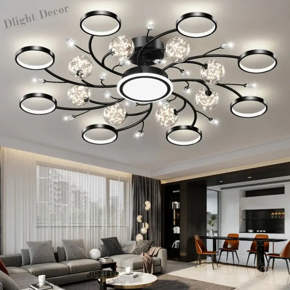 Black Ceiling Chandeliers - Modern Living Room and Hall Ceiling Light Fixture with Romantic Starry Gold Creative Ceiling Lamp for the Bedroom