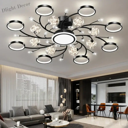 Black Ceiling Chandeliers - Modern Living Room and Hall Ceiling Light Fixture with Romantic Starry Gold Creative Ceiling Lamp for the Bedroom