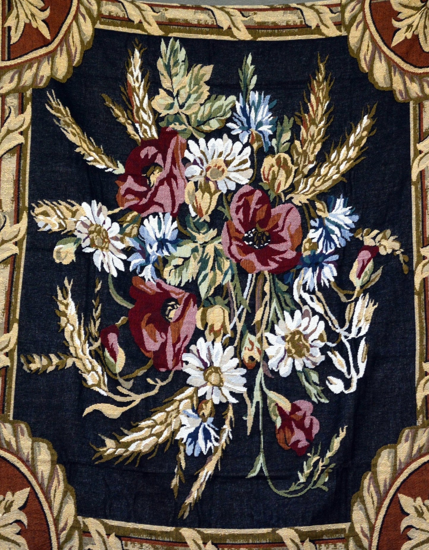 Tache Floral Wheat Bouquet Harvest Tapestry Throw with Fringe (1358)
