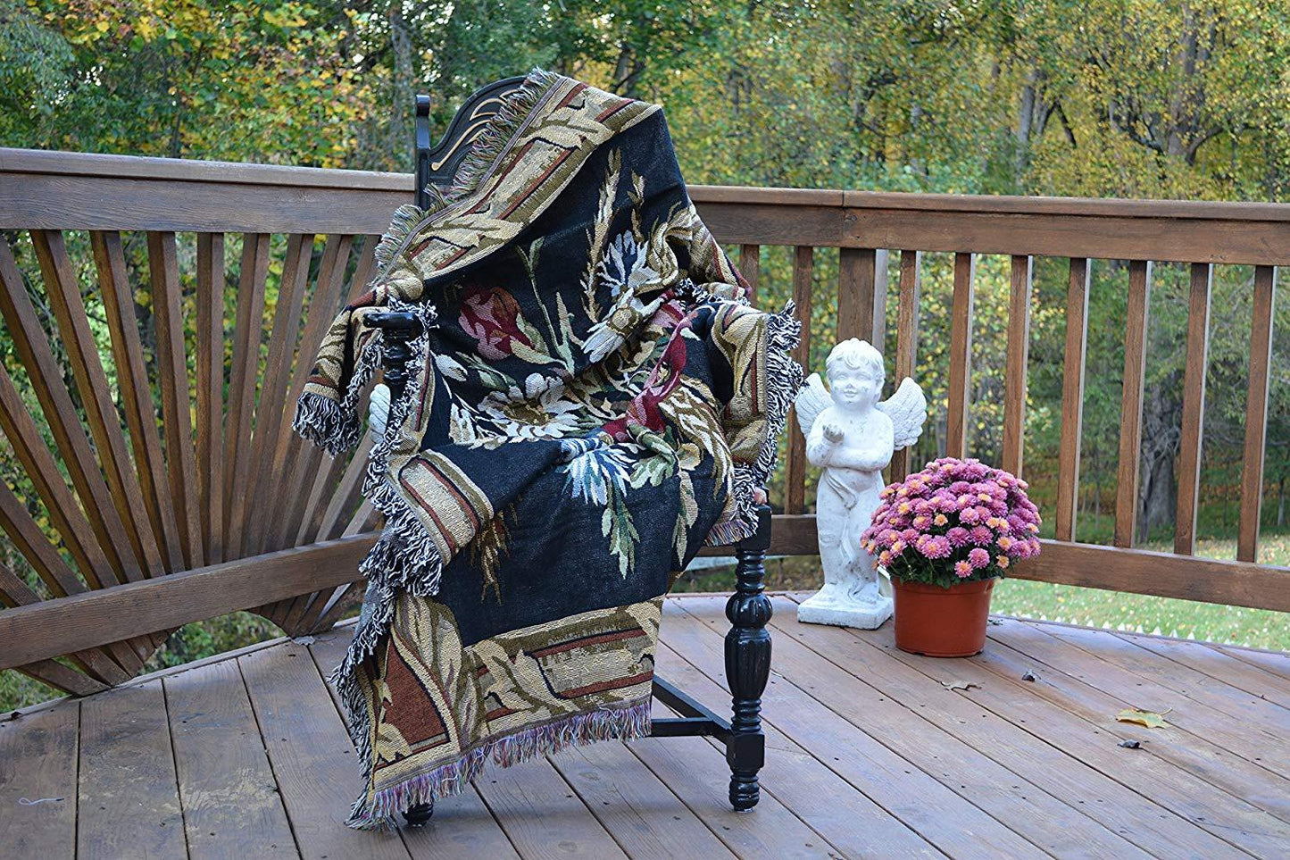 Tache Floral Wheat Bouquet Harvest Tapestry Throw with Fringe (1358)