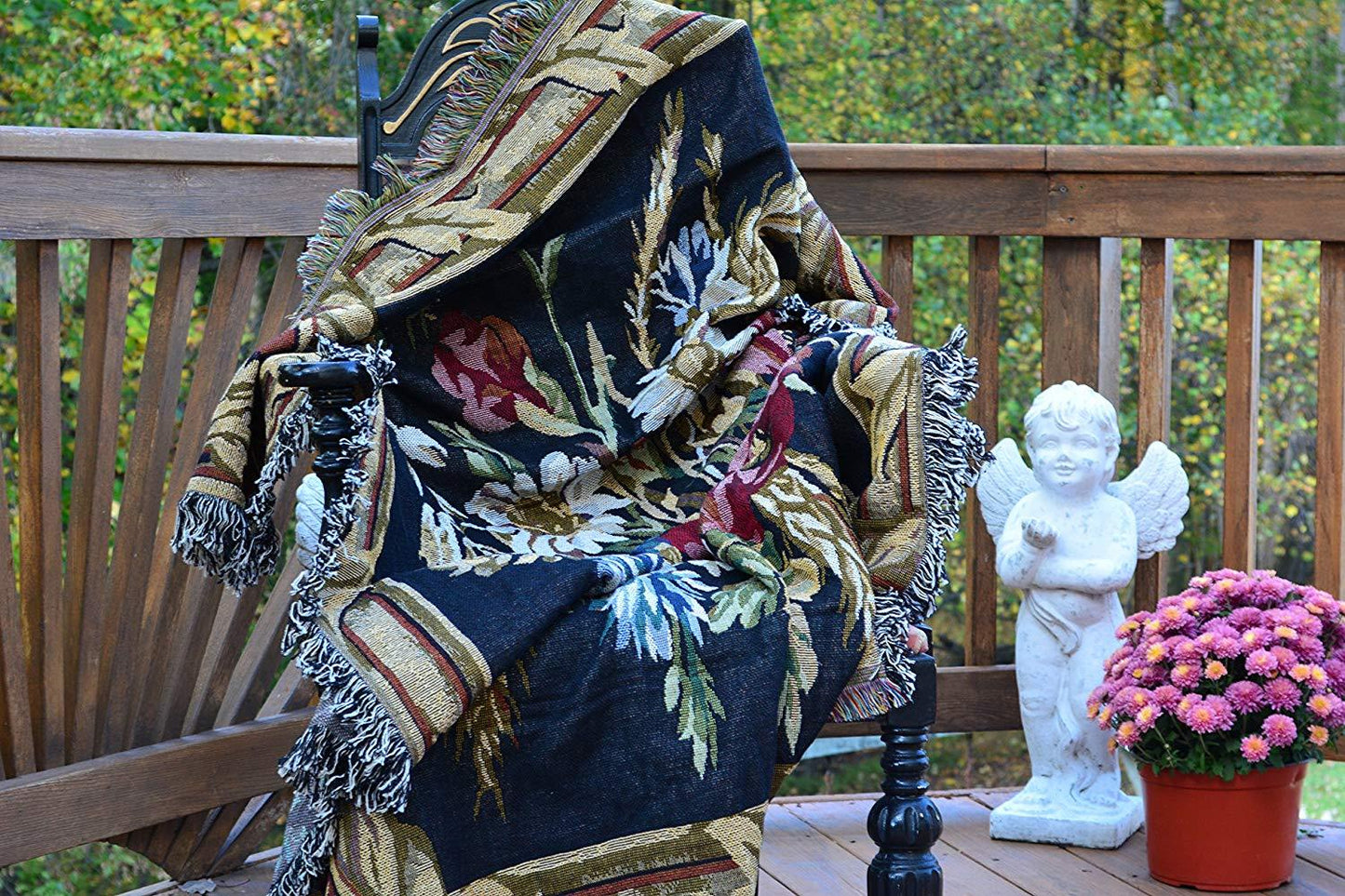 Tache Floral Wheat Bouquet Harvest Tapestry Throw with Fringe (1358)