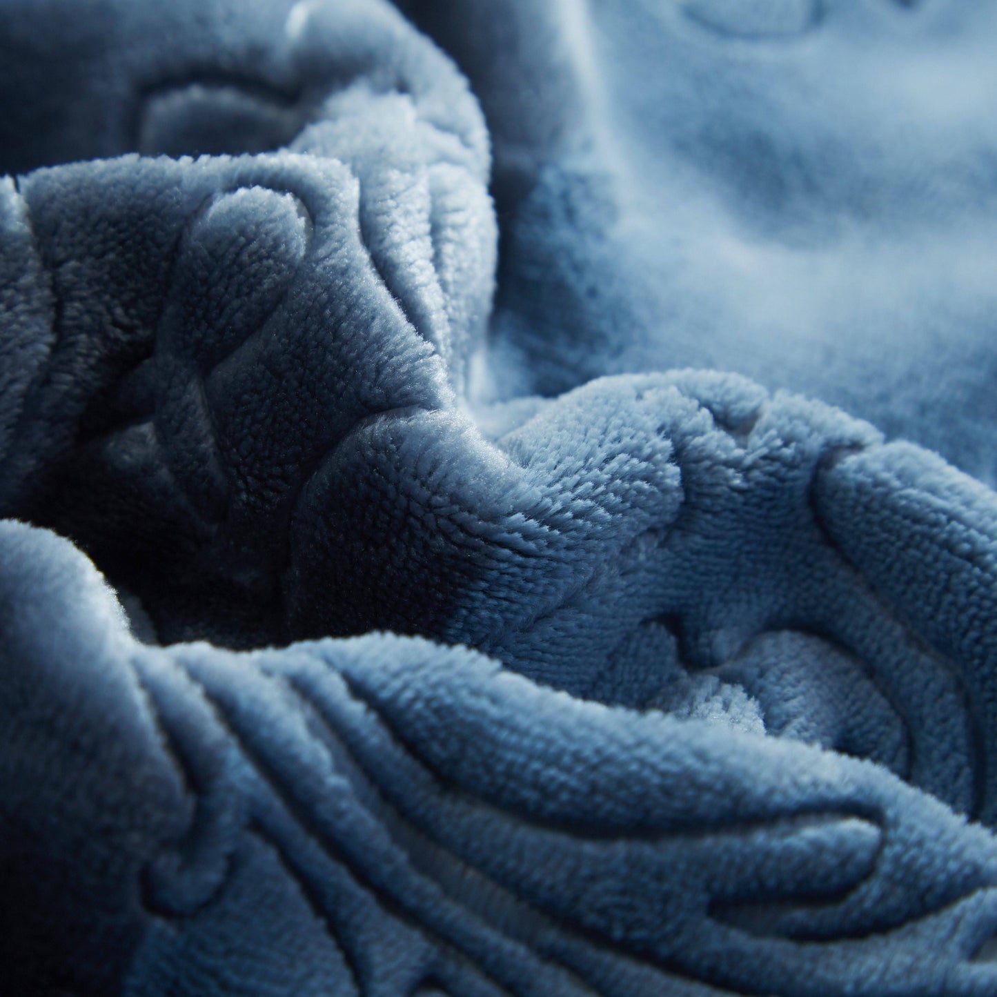 Tache Solid Embossed Rainy Day Grey Blue Sherpa Throw Blanket (62090)